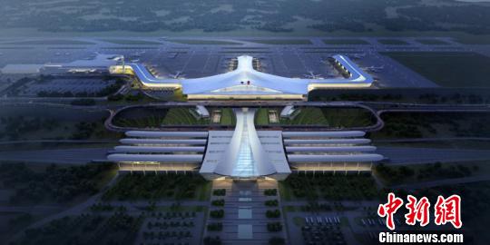 图为西宁曹家堡国际机场三期扩建工程效果图夜景。　钟欣 摄